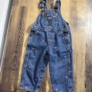 Oshkosh B'Gosh 18 Mo. Vestbak Overalls Denim Jean Bibs Embroidered Hearts
